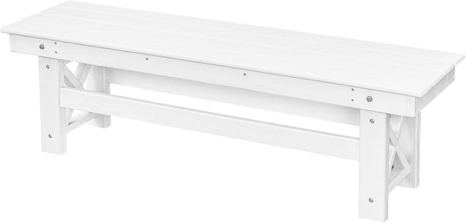 HDPE Outdoor Bench, 55" Patio Bench Outdoor Furniture, Poly Lumber Adirondack Benches, All Weather HDPE Patio Backless Benches for Park, Poolside, Garden, Porch, Pearl