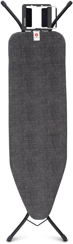 Brabantia Size B Ironing Board (49x15 in) 7 Height Options, Adjustable Steam Iron Rest Holder (Denim Black) Non-Slip Feet, Anti-Collapse Child Locks