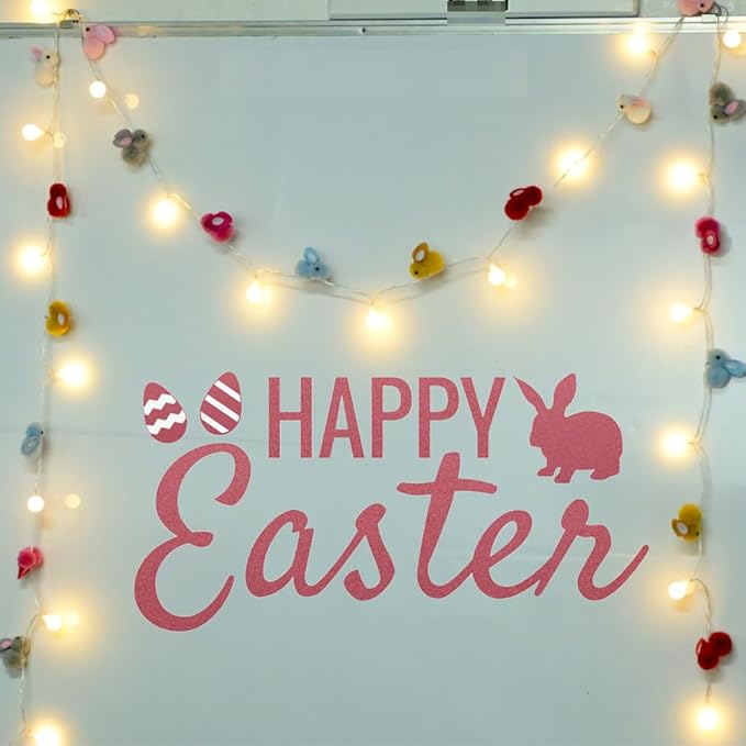 9.85Ft Easter Decor String Lights with Timer 20 Rabbit Shaped Pompoms 20 Ball LED Garland Battery Operated Easter Decorations Bunny Lights for Home Party Kids Room Bedroom Birthday Wedding Indoor