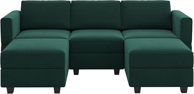 Belffin Modular Sectional Sofa with Double Chaise Velvet U Shaped Sofa Reversible Sectional Couch with Storage Green