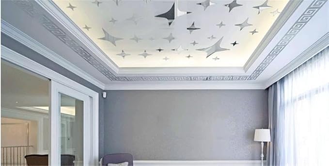 15 Pcs DIY Geometric Shape Acrylic Decorative Mirror Stickers Removable Adhesive Wall Mirror Décor for Living Room Home Background (Silver，3.15 * 7.87inches)