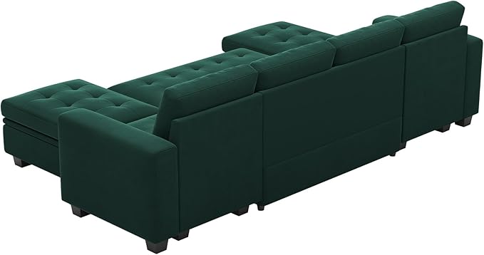 Belffin Modular Sectional Sleeper Sofa with Pull Out Bed Velvet Convertible U Shaped Sectional Sofa Couch with Storage Chaises for Living Room Green