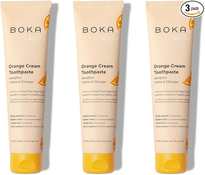 Boka Fluoride Free Toothpaste Nano Hydroxyapatite Toothpaste - Orange Cream Flavor, 4 oz 3Pk US Manufactured
