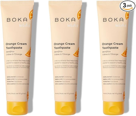 Boka Fluoride Free Toothpaste Nano Hydroxyapatite Toothpaste - Orange Cream Flavor, 4 oz 3Pk US Manufactured
