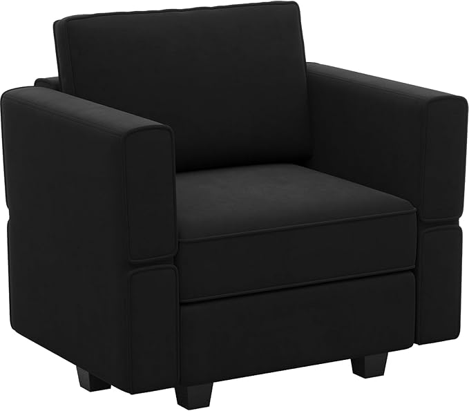 Belffin Modular Sectional Arm Accent Chair with Storage Seat Velvet Armchair Single Sofa Club Chair Black