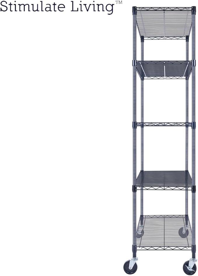 36"x18"x72" Prime Heavy Duty Black 5-Tier Wire Shelving NSF 4000 LBS MAX Capacity Storage Rack for Commercial, Hospital, School, Garage, and Kitchen Uses (with Wheels)