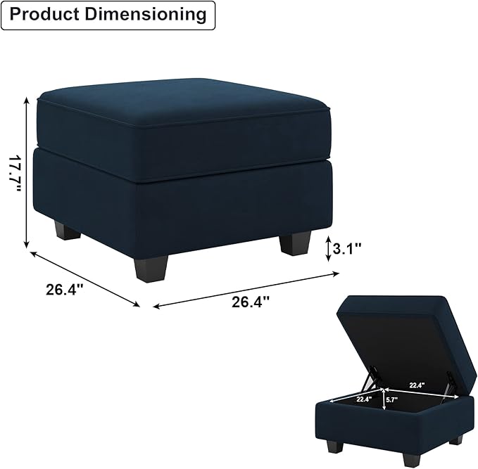 Belffin Storage Ottoman Module for Modular Sectional Sofa Square Seat Cube Velvet Foot Stool Blue