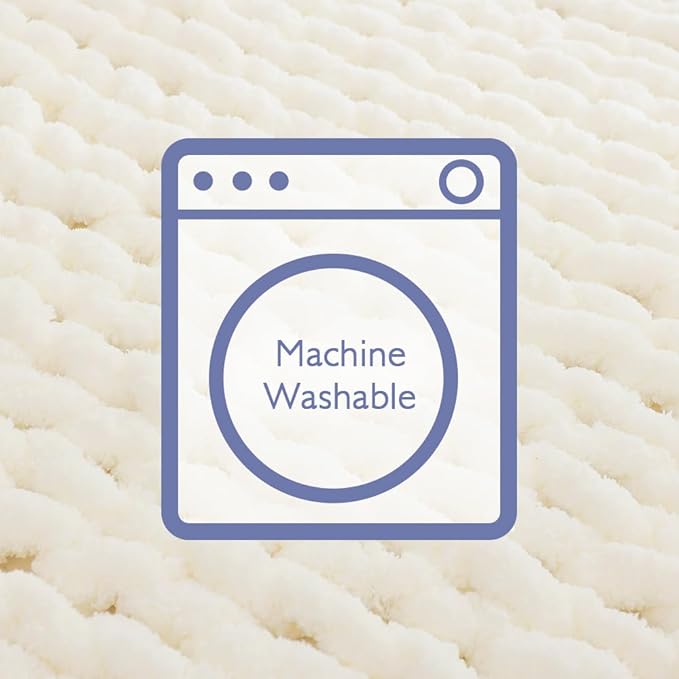 Bigacogo Chunky Knit Throw Blanket for Couch, 40x80 inches, 100% Hand Knitted with Thick Jumbo Chenille Yarn, Cozy Soft Large Rope Knot Cable Crochet Blankets for Sofa Bed Living Room, Ivory