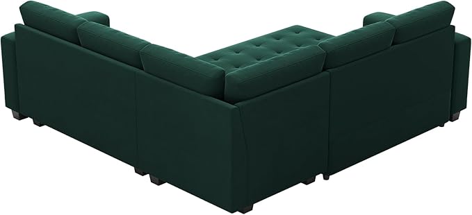 Belffin Modular Sectional Sleeper Sofa with Pull Out Couch Bed Velvet Convertible L Shaped Sectional Couch for Living Room Apartment Green