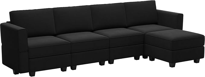 Belffin Modular Sectional Sofa Couch with Reversible Chaise Velvet L Shaped Couch Sofa with Storage 4-seat Convertible Sectional Sofas Black