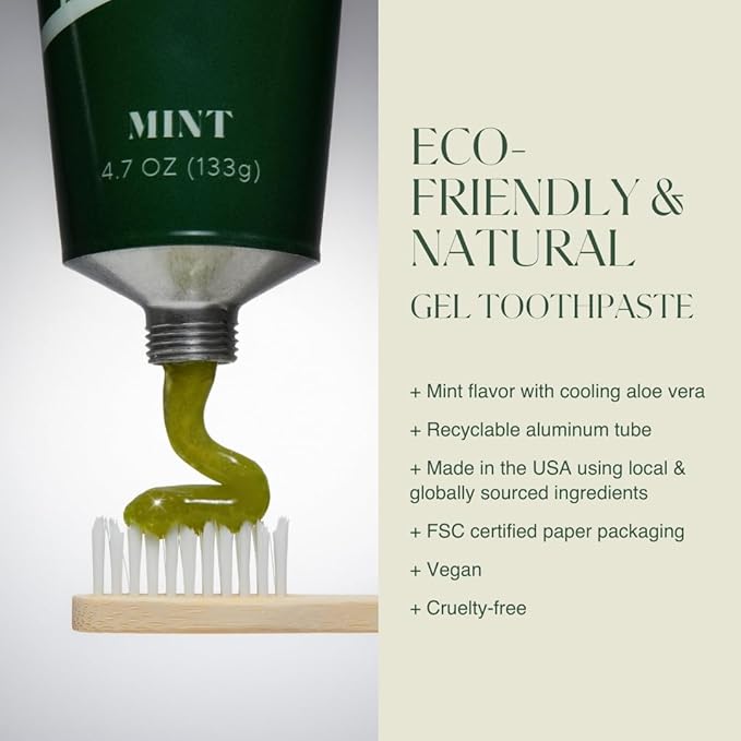 Plus Ultra Organic Fluoride-Free Gel Toothpaste in Aluminum Tube | Eco-Friendly, SLS Free | Made with Aloe, Peppermint, Bamboo Extract | for Sensitivity & Whitening | Made in USA, 4.7oz (Pack of 2)