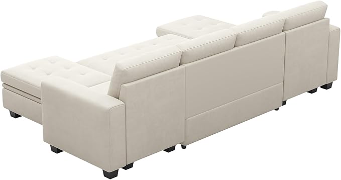 Belffin Modular Sectional Sleeper Sofa with Pull Out Bed Velvet Convertible U Shaped Sectional Sofa Couch with Storage Chaises for Living Room Beige