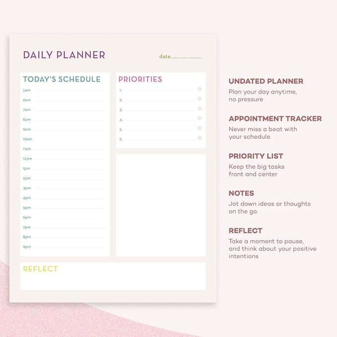 Bliss Collections Daily Planning Pad, To Do List Notebook - Undated Tear-Off Sheets Notepad - Work Calendar, Organizer, Scheduler for Goals, Tasks - Daily Planner (Bright), 8.5" x 11", 50 Sheets