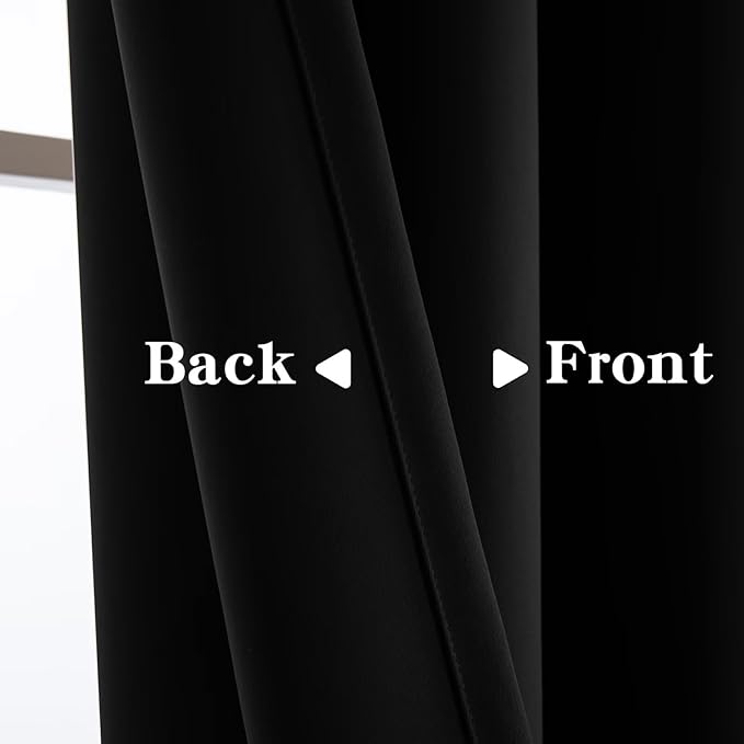 Blackout Curtains 90 Inch Length for Bedroom, Thermal Insulated Blackout Curtains 2 Panels Set, Solid Grommet Privacy Room Darkening Drapes for Living Room Windows(W52 x L90, Black)