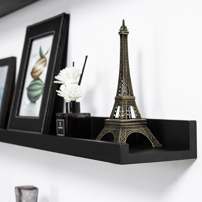 Black Floating Shelves for Wall 24 Inch Wall Shelves with Lip Modern Picture Ledge Shelf Wall Mount Photo Shelves Room Decor Hanging Book Shelves Set of 2 for Bedroom Living Room Bathroom Kitchen