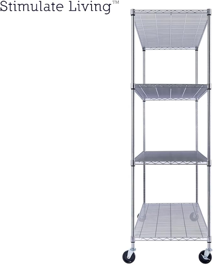 60"x24"x72" PRIME HEAVY DUTY Chrome 4-Tier Wire Shelving NSF 2400 LBS MAX Capacity Storage Rack for Commercial, School, Home, Garage, Warehouse, Industrial, and Hospital Uses (with Wheels)