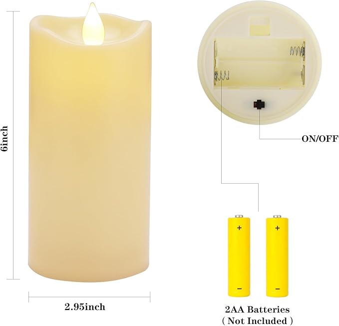 Aignis Indoor Flameless LED Candles Battery Operated with Remote Timer and Wax-Like Shell for Home/Wedding/Holiday Decor, Set of 2(D 2.95" x H 6")
