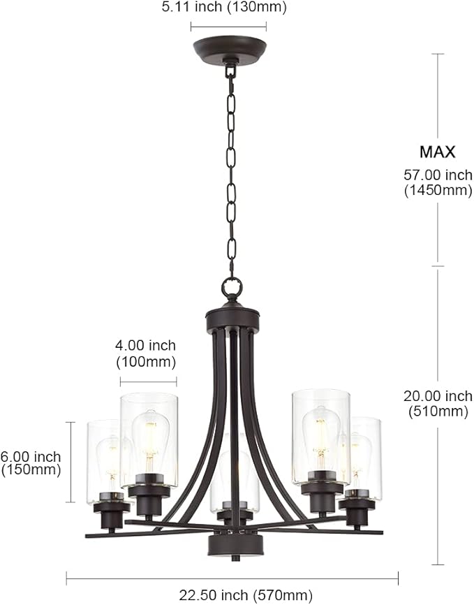 BONLICHT Rustic Kitchen Island 5-Light Oil-Rubbed Bronze Traditional Chandelier Industrial Vintage Pendant Lights Classic Glass Ceiling Lighting UL Listed