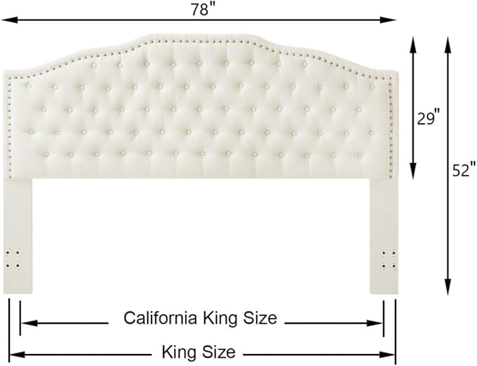 24KF Upholstered Button Tufted King Size Headboard with Nailhead Trim, Elegant Boucle Fabric California King headboard, 6031-K-Boucle-Ivory