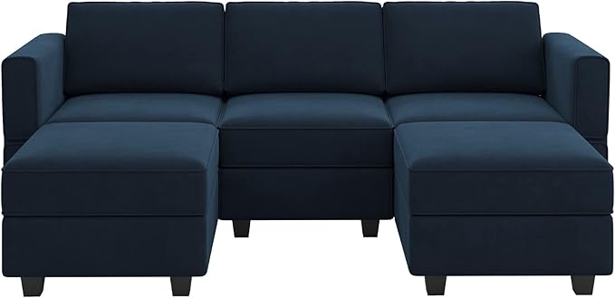 Belffin Modular Sectional Sofa with Double Chaise Velvet U Shaped Sofa Reversible Sectional Couch with Storage Blue