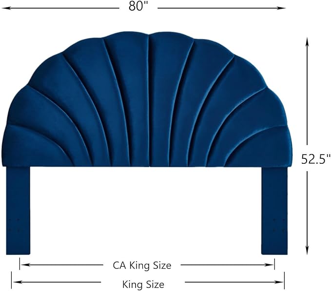 24KF Stunning Crown Design King Headboard, Upholstered Soft Velvet Petal Pattern Headboard King/CA King-6039-K-Navy