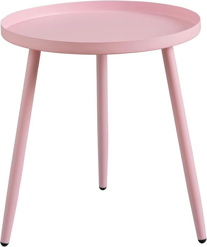 AOJEZOR Side Table: End Table for Any Room - Round Side Tables for Small Spaces - Pink with 3 Legged