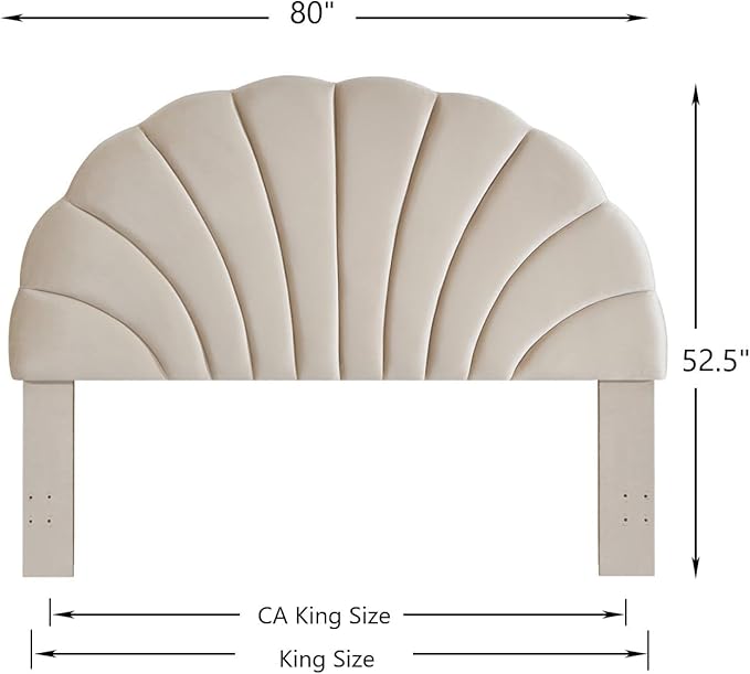 24KF Stunning Crown Design King Headboard, Upholstered Soft Velvet Petal Pattern Headboard King/CA King-Beige