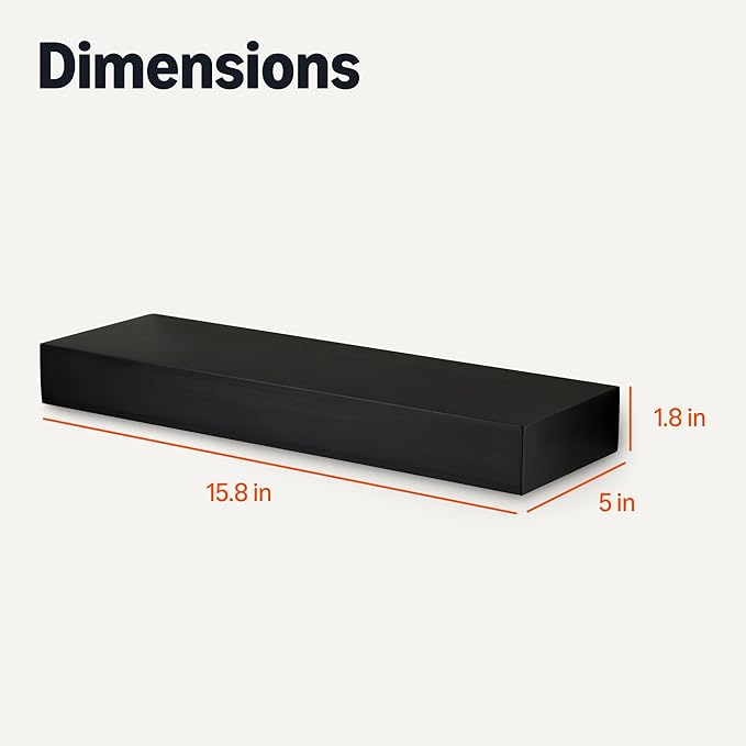 Amazon Basics Wood Floating Wall Shelves, Pack of 3, Black, 15.8" x 5" x 1.8"