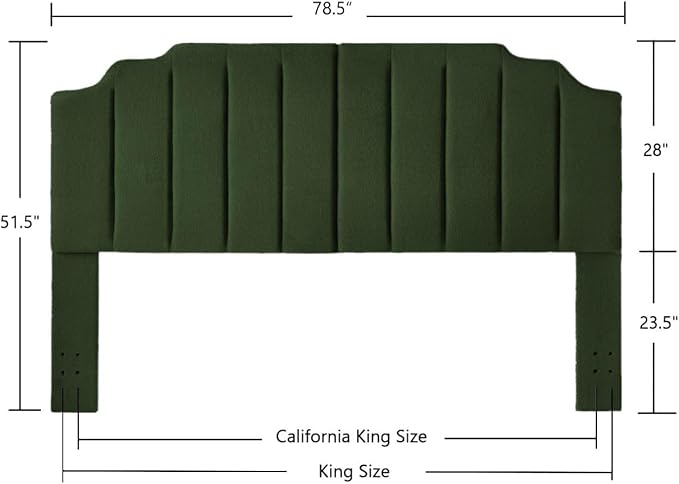 24KF Dark Green Teddy Fabric Tufted King Upholstered Headboard, Modern Vertical Channel Design California King Headboard with Stepped Silhouette Top Edge,6026-K-Teddy Dark Green