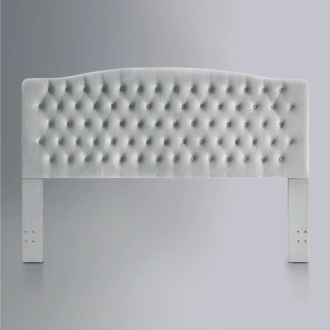 24KF Upholstered Tufted Button Velvet Headboard,Comfortable Fashional Headboard King/CA King Size,Gray