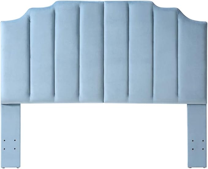 24KF Seaglass Velvet Tufted Queen Upholstered Headboard, Modern Vertical Channel Design California Queen/Full Headboard with Stepped Silhouette Top Edge, Seaglass