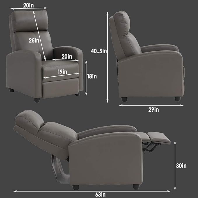 BestMassage | Recliner Chair | No Massage Function | Pu Grey | with Lumbar Support, Adjustable Push Back, Wide Armrests, Footrest & Padded Seat | Easy Assembly | for Living Room, Home Theatre