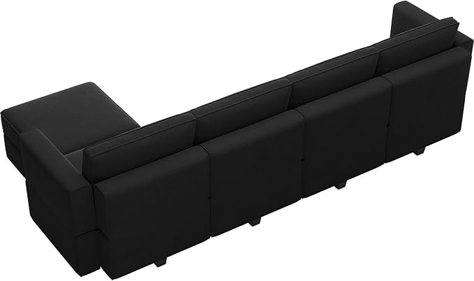 Belffin Modular Sectional Sofa Couch with Reversible Chaise Velvet L Shaped Couch Sofa with Storage 4-seat Convertible Sectional Sofas Black