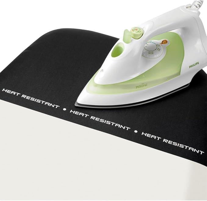 Brabantia Size D Ironing Board (53x18 in) Heat Resistant Parking Zone, Silver Frame, Non-Slip Feet, Suitable for Sit Down Ironing (Spring Bubbles)