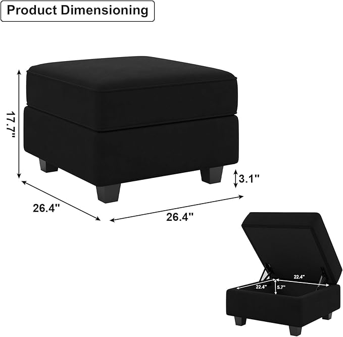 Belffin Storage Ottoman Module for Modular Sectional Sofa Square Seat Cube Velvet Foot Stool Black