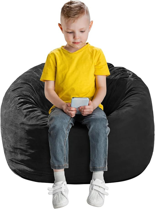 Bean Bag Chairs for Kids - Memory Foam Furniture BeanBag Chair - Kids/Teens Sofa with Soft Micro Fiber Cover - Round Fluffy Couch for Living Room Bedroom College Dorm - 2.5 ft, Carbon Black