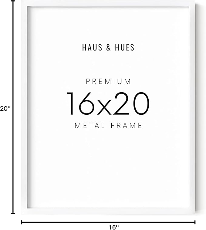 HAUS AND HUES White 16x20 Picture Frame - Modern Aluminum Wall Art Display - Minimalist, Lightweight 16x20 White Frame for Art Prints, Photos, Posters - Ready-to-Hang Vertically & Horizontally