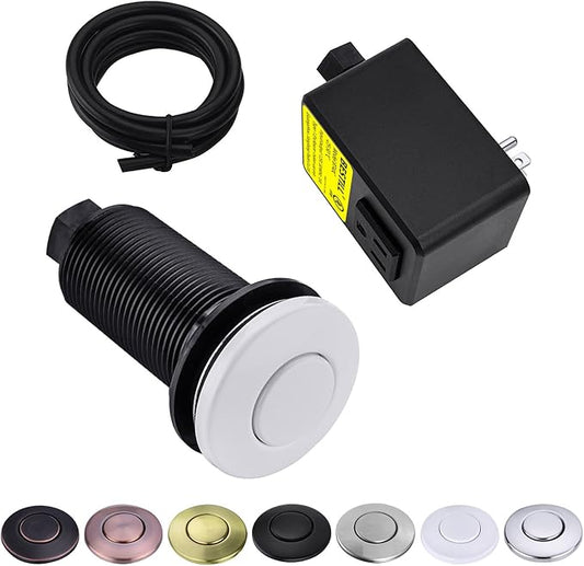 BESTILL Garbage Disposal Air Switch Kit - UL Listed, Cordless Sink Top Switch Button for Waste Disposer, 3.6" Long Push Button with Brass Cover, White, Compatible with all Garbage Disposals