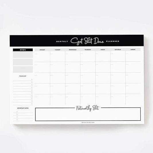 Bliss Collections Monthly Planning Pad, To Do List Notebook - Undated Tear-Off Sheets Notepad - Work Calendar, Organizer, Scheduler for Goals, Tasks - Get Stuff Done, 12" x 18", 18 Sheets