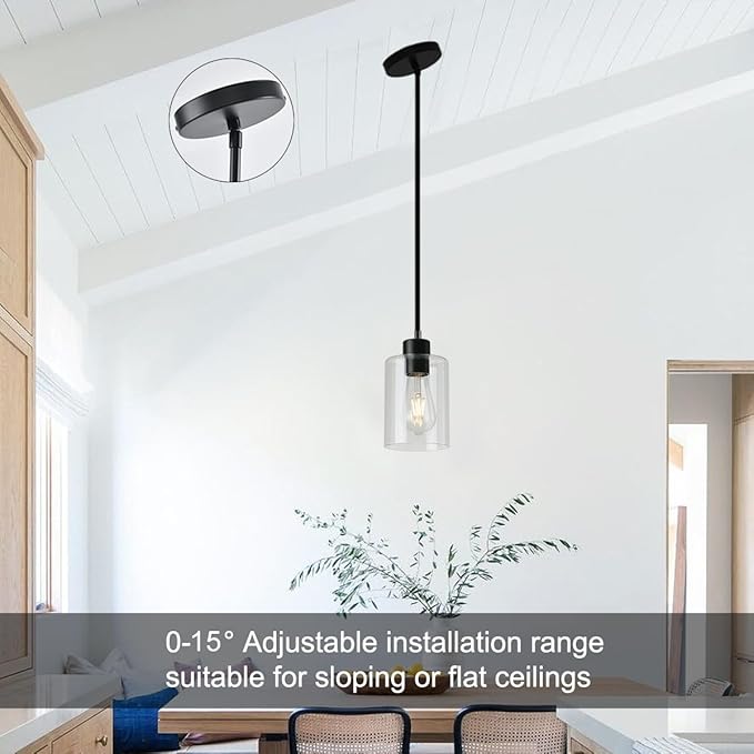 Black Pendant Lights Kitchen Island,Modern Farmhouse Glass Pendant Light,Light Fixture Kitchen Pendant Mini Hanging Light Fixture for Sink (1 Pack Black stem Rod)
