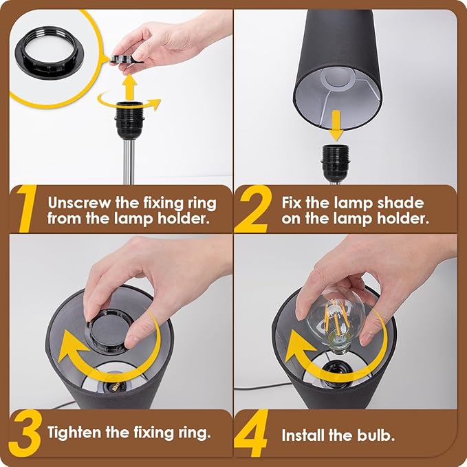 Bedside Lamp with USB Port - Touch Control Table Lamp for Bedroom Wood 3 Way Dimmable Nightstand Lamp with Round Black Shade for Living Room, Dorm, Home Office (LED Bulb Included) (Blacl2)