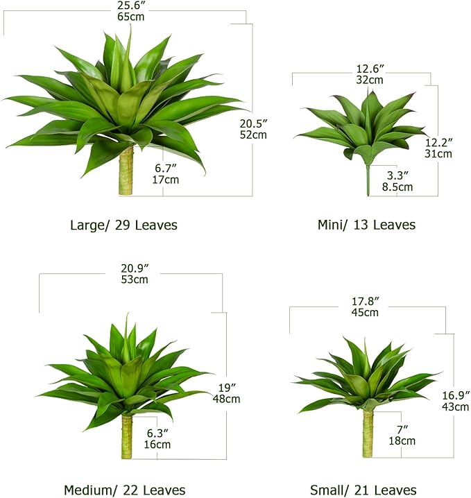 Artificial Agave Plants,Large UV Resistant Fake Agave Planters for Indoor and Outdoor Decorating Artificial Plants for Outdoors Plants(2Pack, 22")