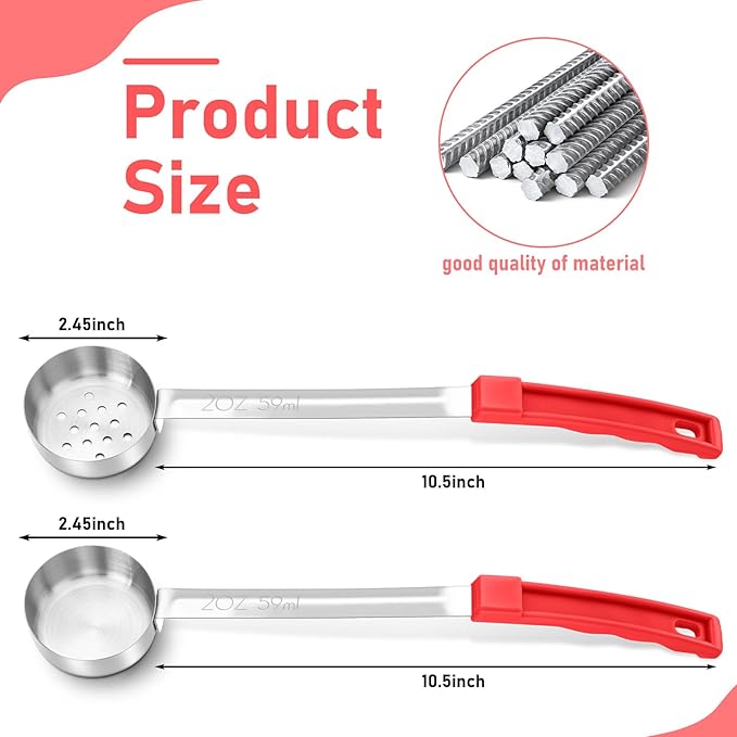 16 Pcs Portion Control Serving Spoons, Restaurant Measuring Serving Ladle Utensils, Portion Control Slotted Scoops for Weight Loss, Solid and Perforated Scoops(Red,2 oz)
