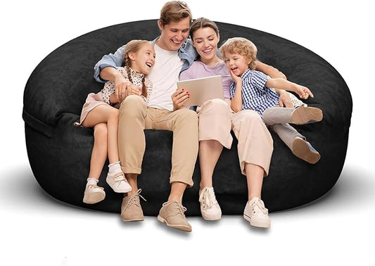 Bean Bag Chair for Adults 6FT,Soft Removable Cover for Teens/Girls Bedroom,Fluffy Giant Round Floor Beanbag Lounger Chairs (No Filler,Black)