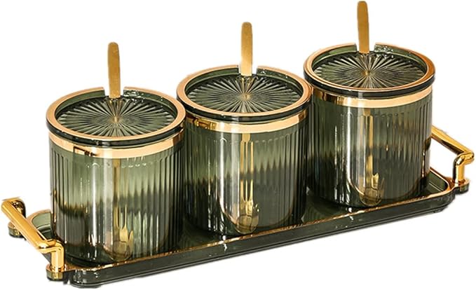 Acrylic Condiment Spice Jars,Condiment Spice Box With Lids and Spoons and Tray,Clear Plastic Condiment Canisters,Seasoning Box 3 Pack,Seasoning Box Set for Kitchen to Storage Salt,Paprika,Sugar