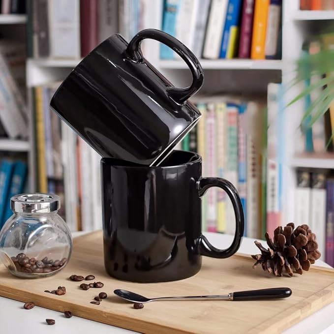 30oz Super Large Ceramic Coffee Mugs Large Handles Set of 2 (black)
