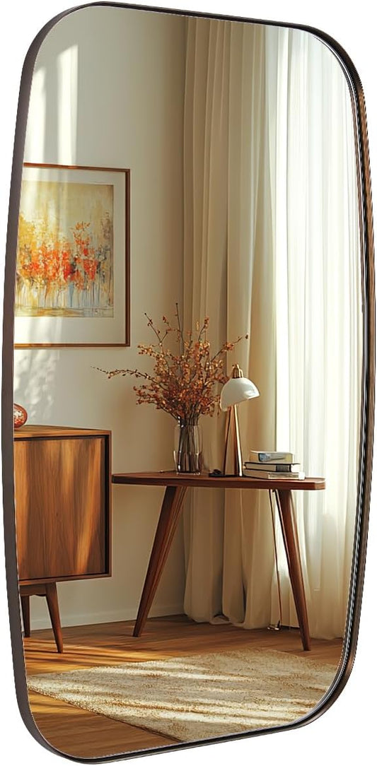 ANDY STAR Bronze Oblong Mirror, 36x48 Inch Brushed Bronze Oval Mirror for Bathroom with Stainless Steel Metal Frame, Wall Mouned for Bathroom, Living Room, Entryway