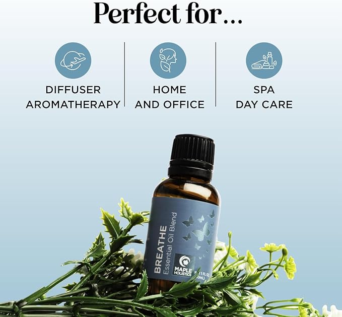 Breathe Essential Oil for Diffuser - Invigorating and Refreshing Breathe Essential Oil Blend with Eucalyptus Peppermint Tea Tree and Mint for Diffusers for Home and Shower Aromatherapy (1 Fl Oz)