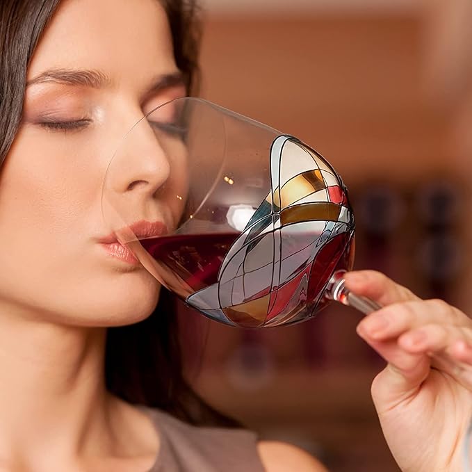 Bezrat Wine Glasses Hand Painted - Set of 2 - Women Wine Gift - Wine Lover Glass - Beautiful Glassware Gifts Ideas for Women Inspired by 'Duomo di Milano' Mothers Day - 12 oz (Red)