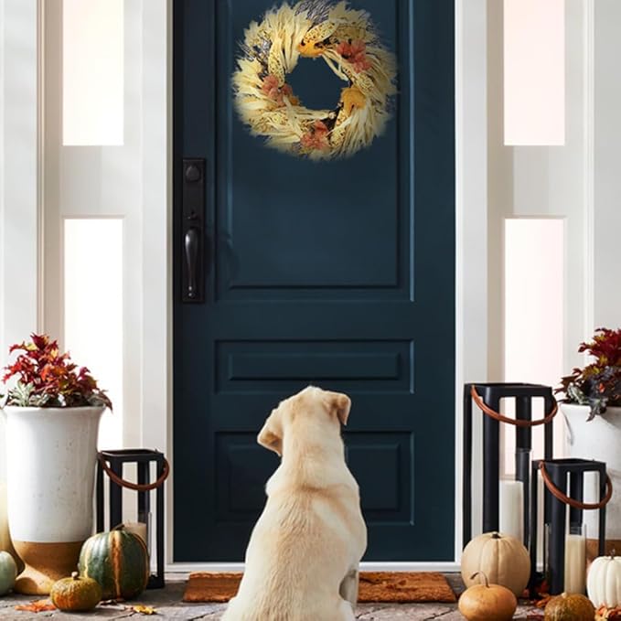 Admired By Nature Autumn Corn Husk Wreath - 26" Natural Fall Color Artificial Wreath - For Home Decor, Offices, Weddings, Events, Parties, Thanksgiving